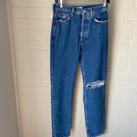 Free people jeans the lasso denim in sapphire‎ button fly high rise distressed - Picture 3 of 11